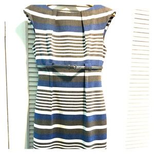 Calvin Klein Blue, White and Gray Dress with Belt